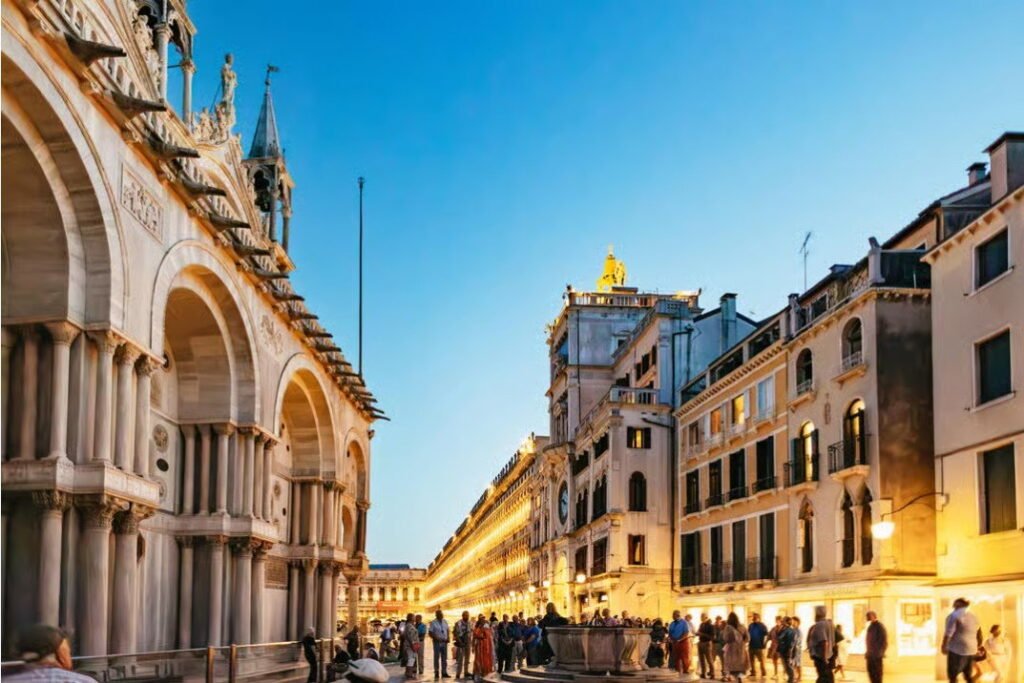 Piazza San Marco illuminata nelle ore serali